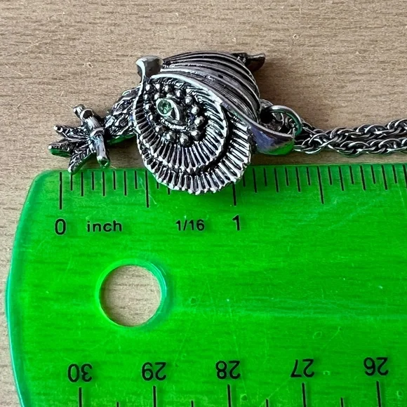 VINTAGE DAVID GRAU SPAIN GREEN CRYSTAL OWL NECKLACE PENDANT ROPE CHAIN HALLMARKD